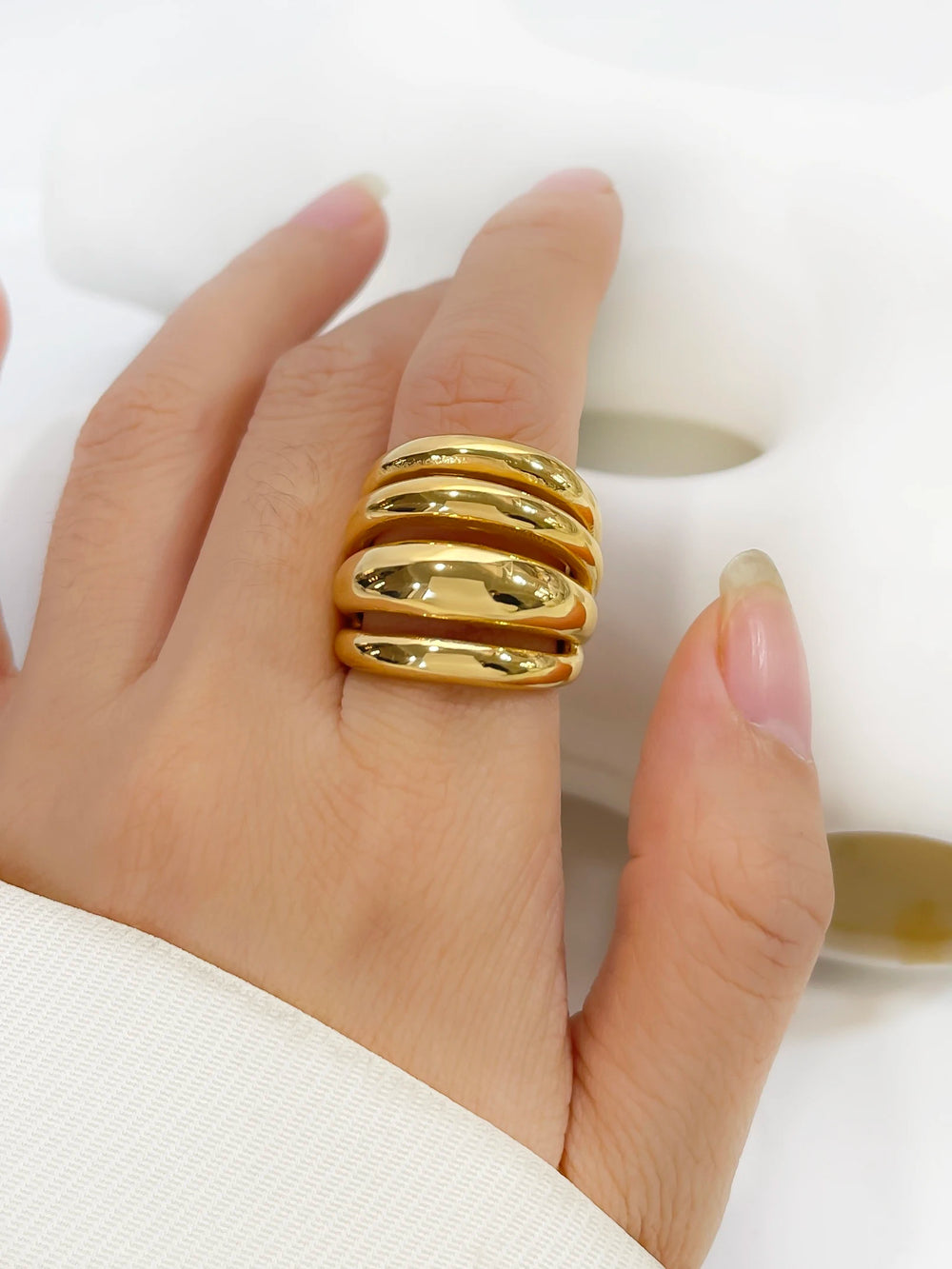 Gold Colour Dome Ring hunky Statement Ring UK-HighTouch