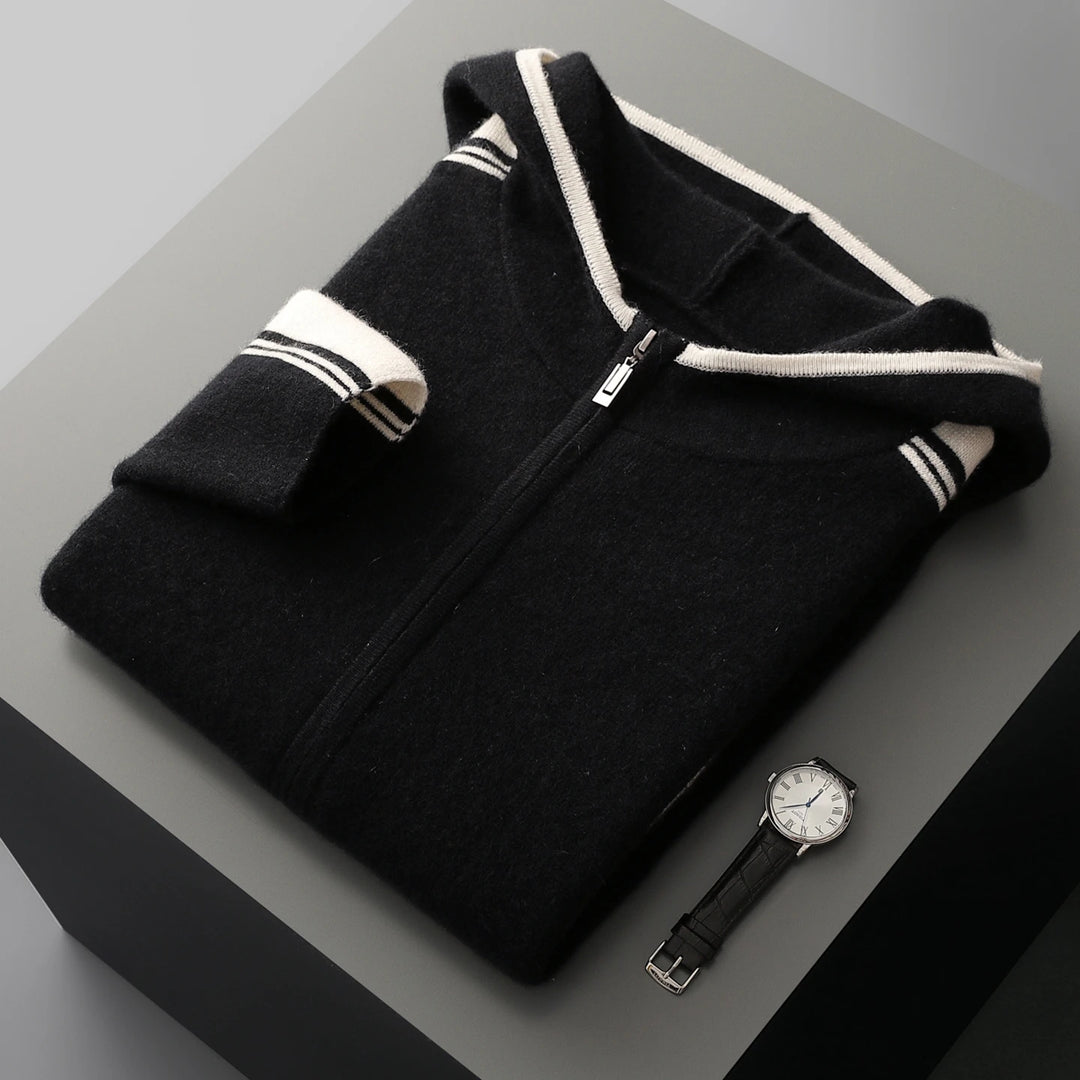 Men's Winter Merino Wool Knit Set Hooded Cardigan & Pants