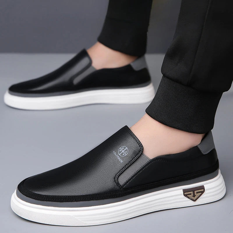 Men’s Handmade White Leather Loafers & Office Shoes-HighTouch