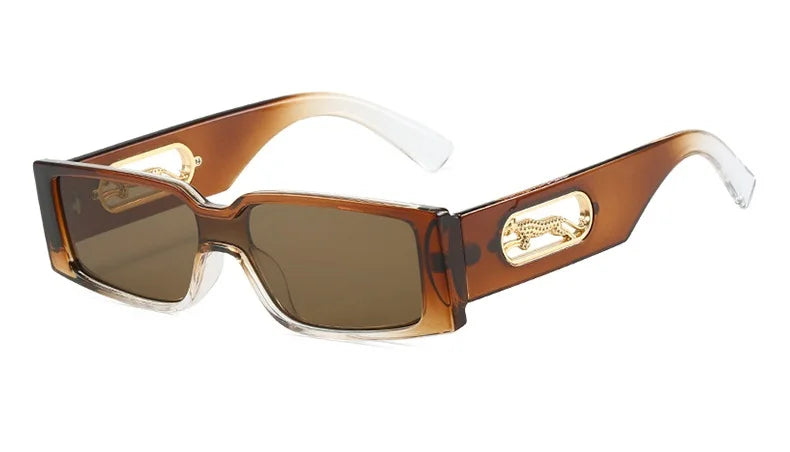 Small Retro Rectangular Leopard Print Sunglasses