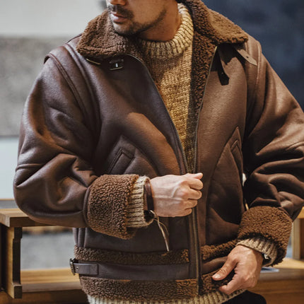 Thick Faux Leather B3 Bomber Jacket Men