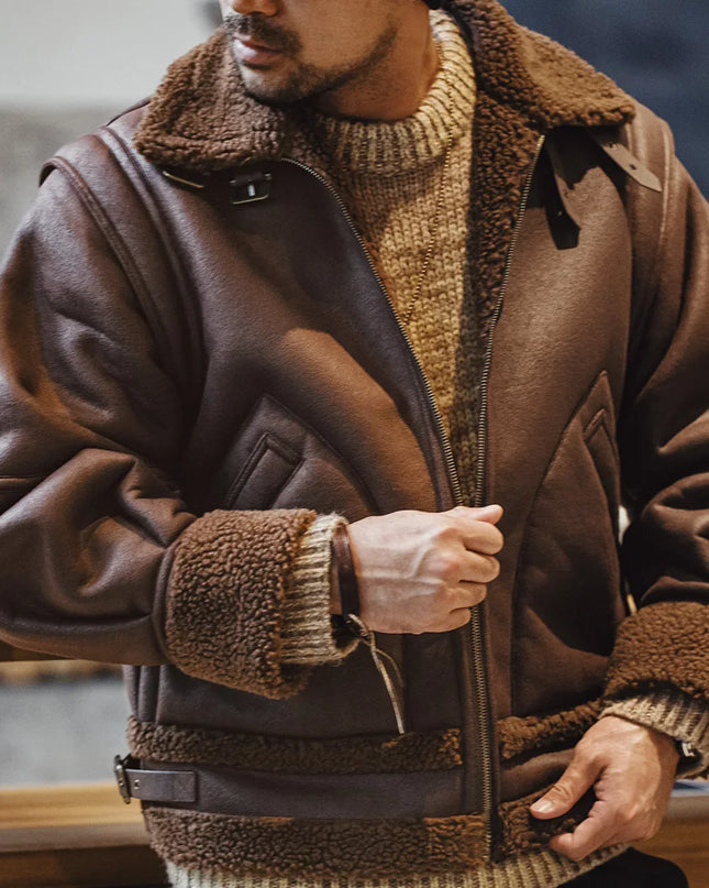 Thick Faux Leather B3 Bomber Jacket Men