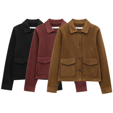 Women's Winter Zipper Jacket - Elegant Short Street Coat with Pocket