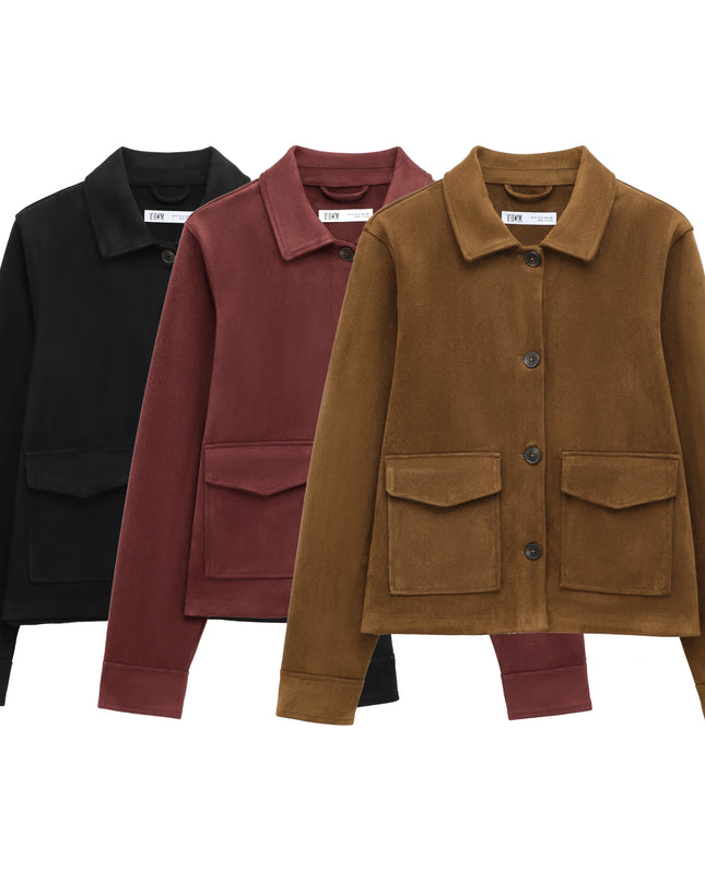Women's Winter Zipper Jacket - Elegant Short Street Coat with Pocket