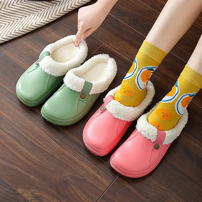 Fuzzy EVA Clogs Unisex – Waterproof Warm Plush Winter House & Garden Slippers