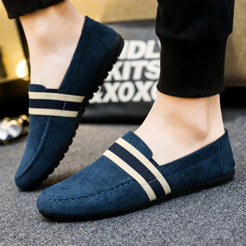 Men’s Black & Blue Slip-On Loafers-HighTouch