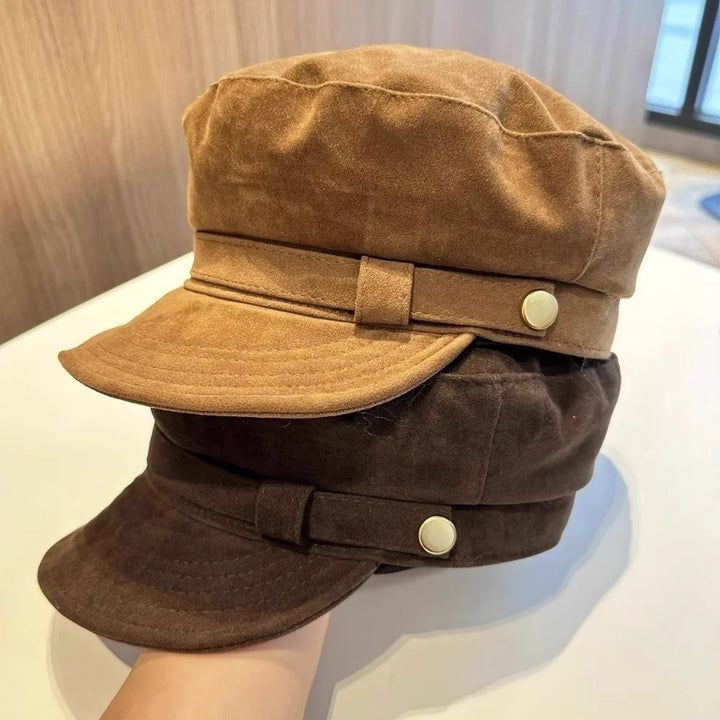Suede Beret Hat Women All Season Short Brim Newsboy Cap