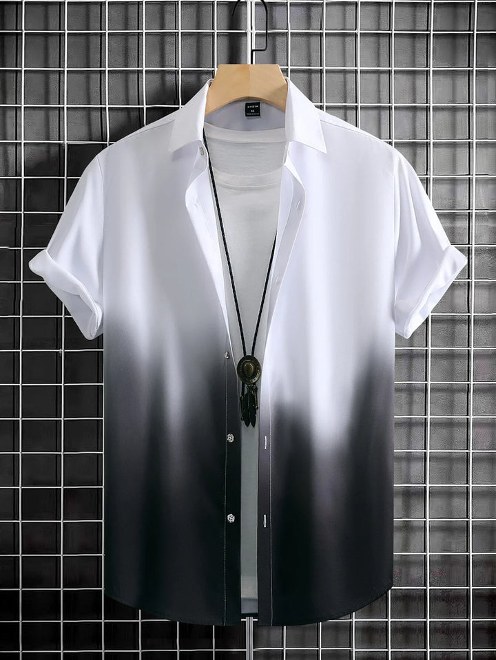 Men’s Gradient 3D Print Short Sleeve Shirt-HighTouch