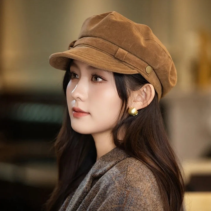 Suede Beret Hat Women All Season Short Brim Newsboy Cap