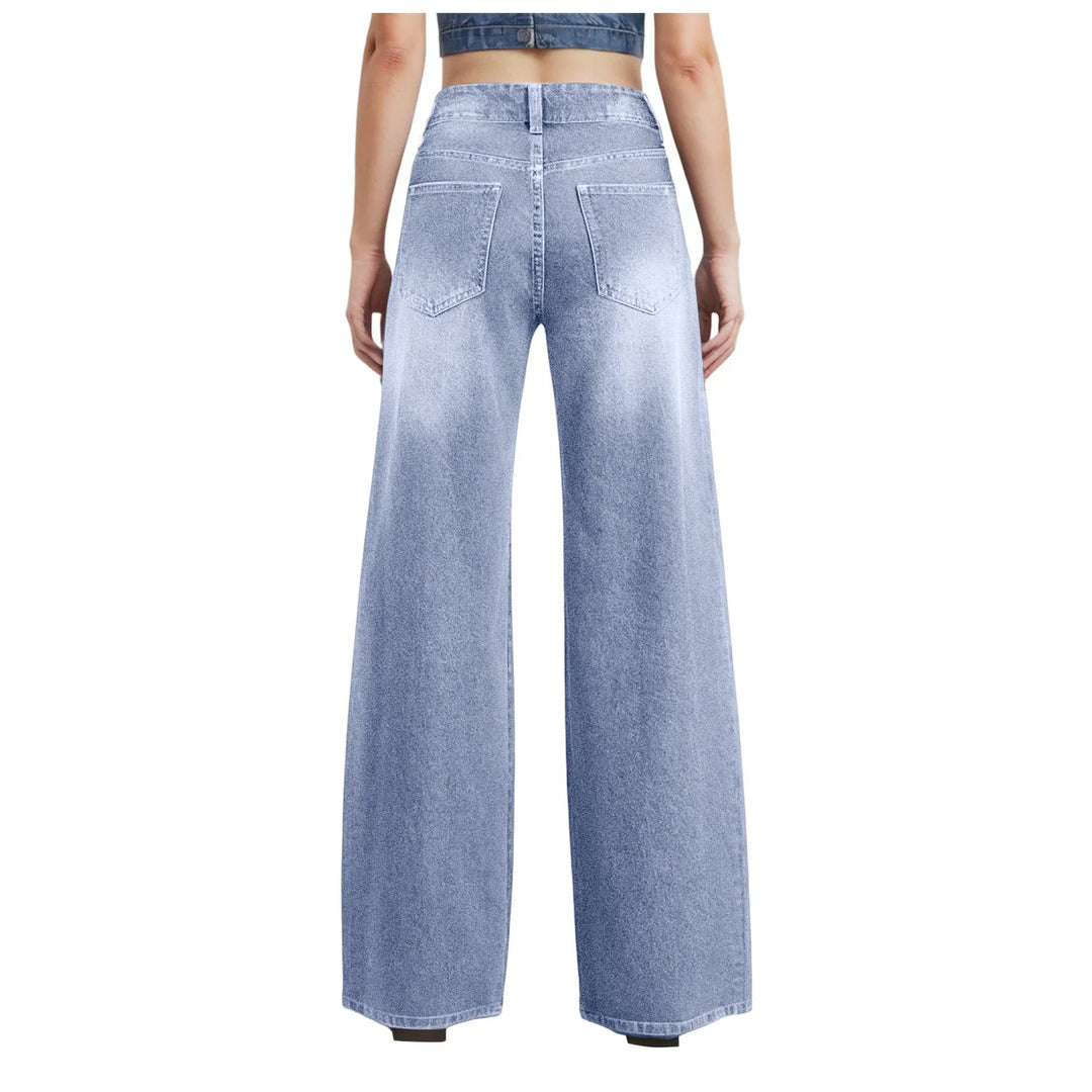 High-Waist Blue Wash Wide-Leg Jeans for Women – Stretch Comfort, Baggy Style-HighTouch