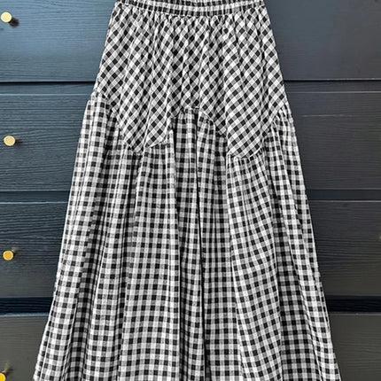 Plaid Printed Ruffle Maxi Skirt