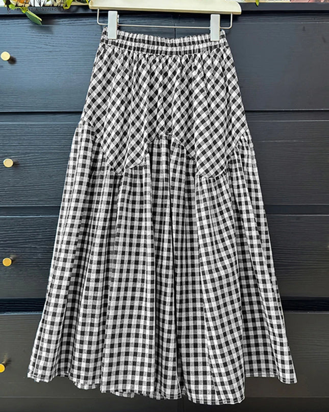 Plaid Printed Ruffle Maxi Skirt