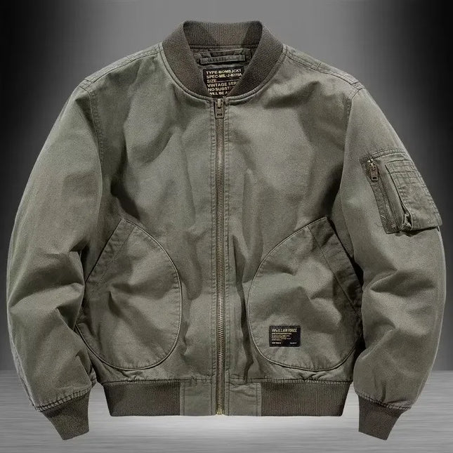 Unisex Vintage Cotton Loose-Fit Bomber Jacket – Lightweight Streetwear