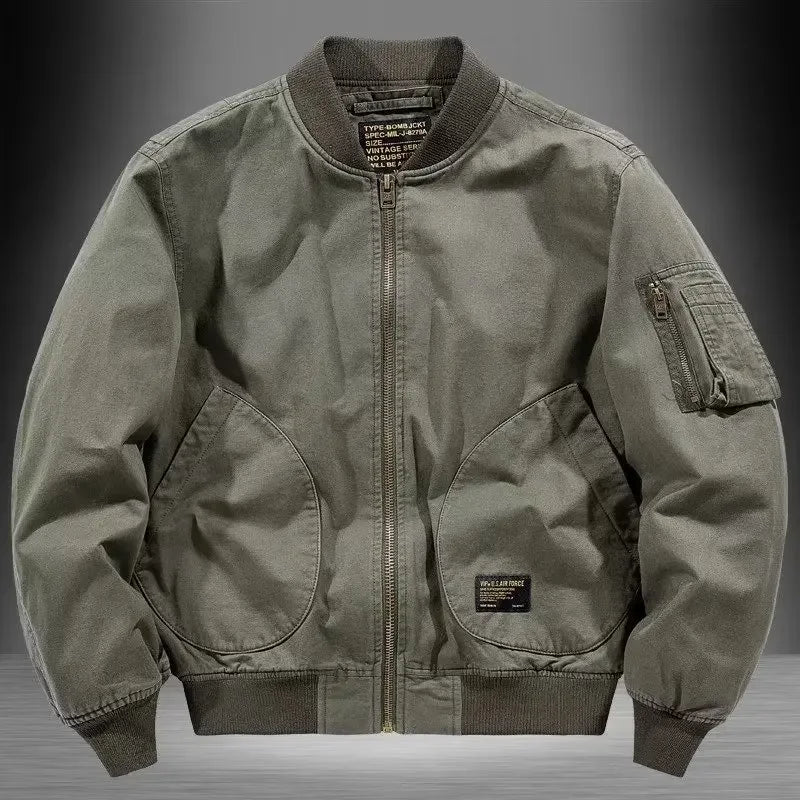 Unisex Vintage Cotton Loose-Fit Bomber Jacket – Lightweight Streetwear-HighTouch