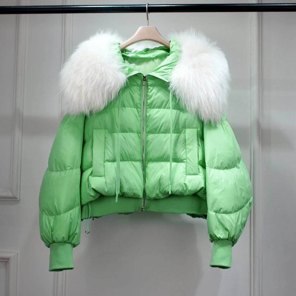 Short White Duck Down Parka Women-HighTouch