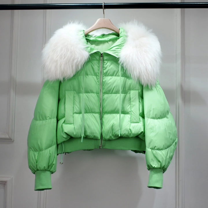 Short White Duck Down Parka Women-HighTouch