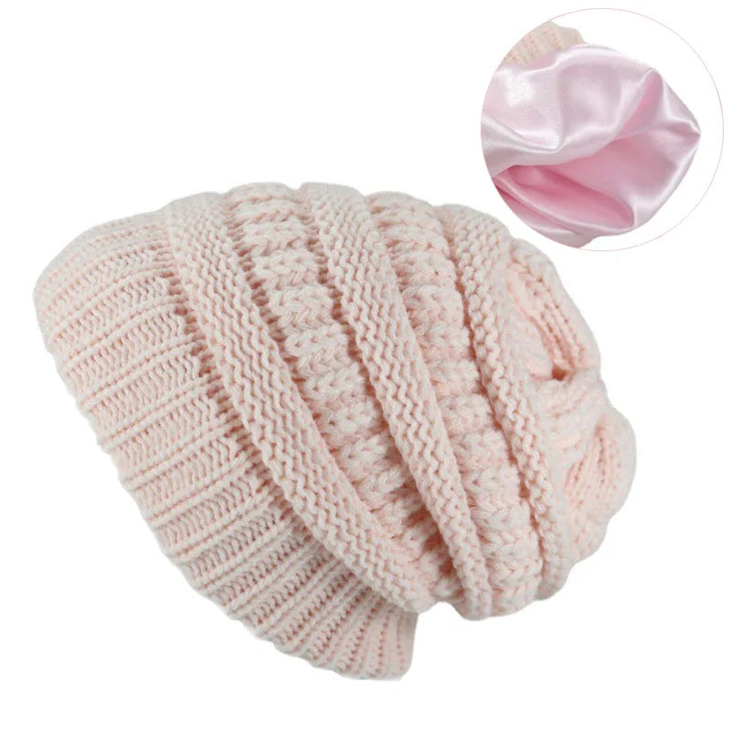 Satin-Lined Knitted Beanie Hat