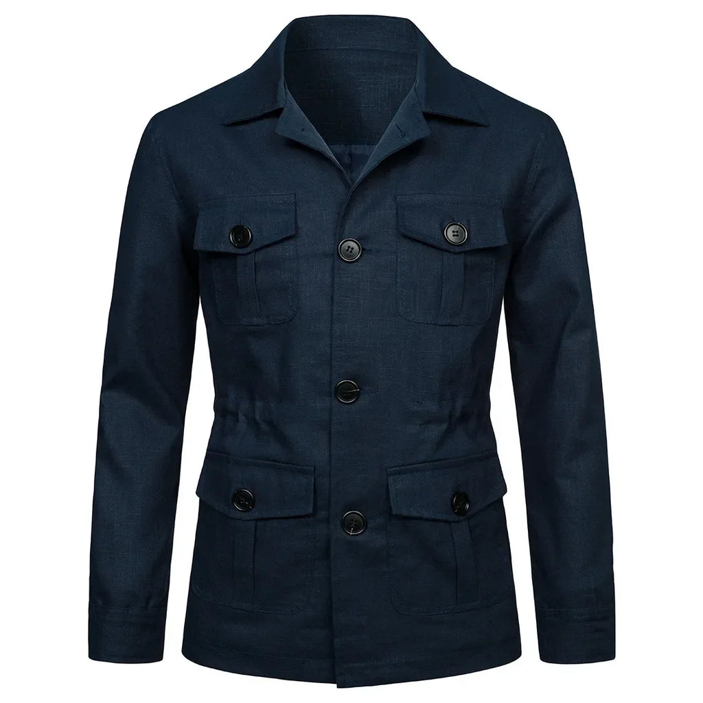 Retro British Linen Safari Jacket for Men-HighTouch