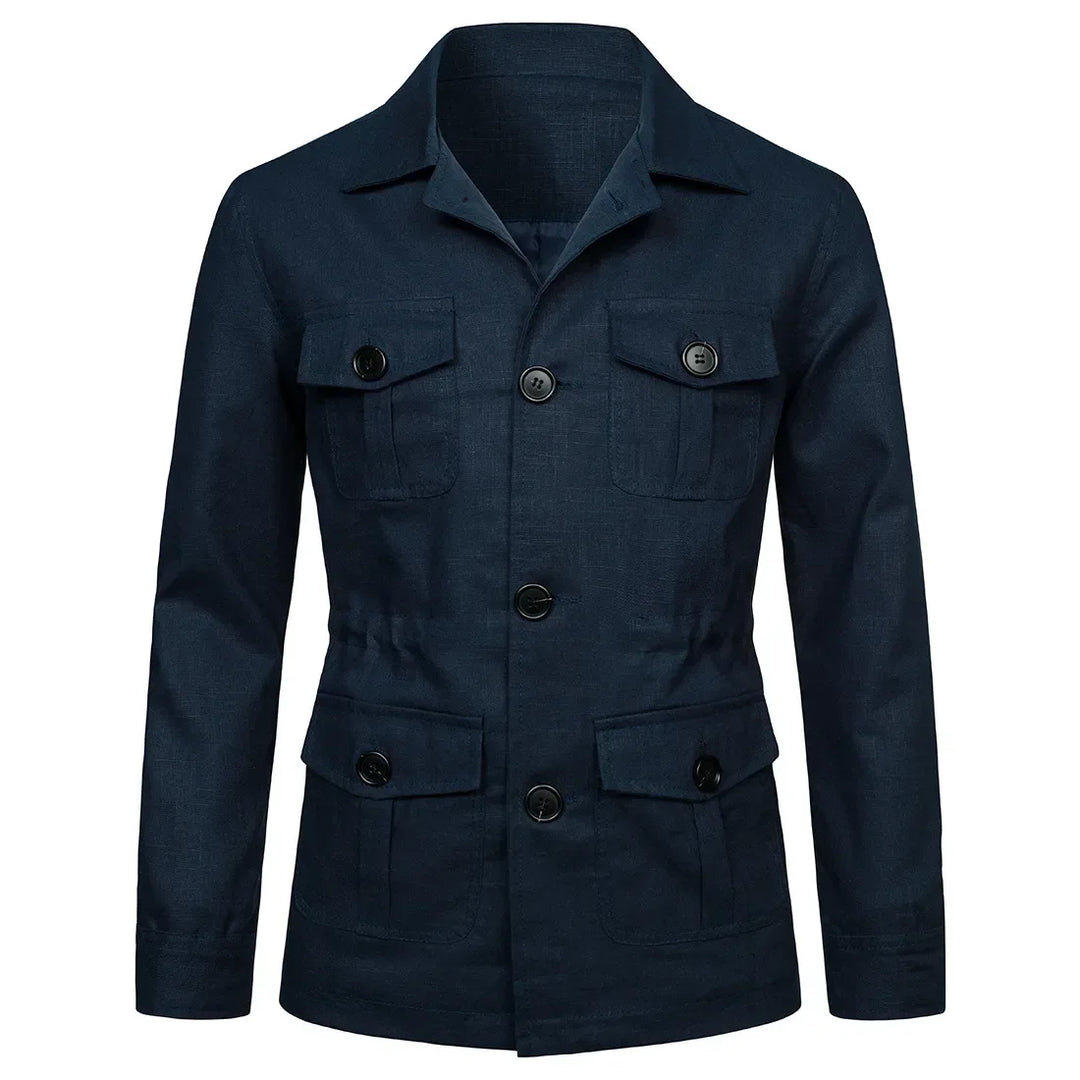 Retro British Linen Safari Jacket for Men-HighTouch