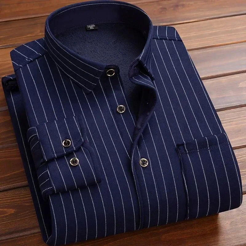 Men’s Winter Plaid Flannel Shirt – Fur Lined, Fleece‑Lined, Warm Casual Dress Shirt-HighTouch