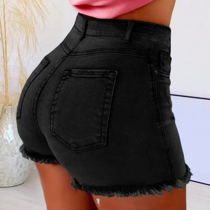 Ripped High-Waist Denim Slim Shorts – Women’s Hotpants for Summer Street Style