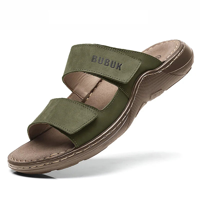 Genuine Cowhide Men’s Non-Slip Beach & Outdoor Slippers