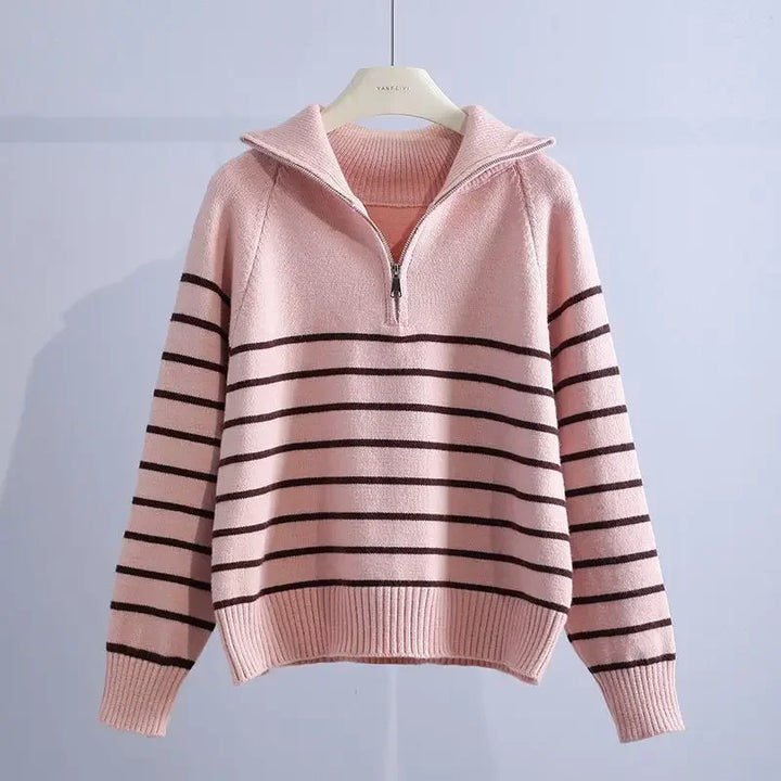 Striped Zipper Knitted Sweater-HighTouch