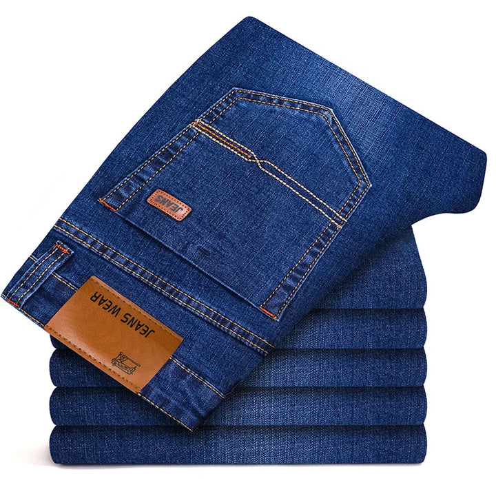 Casual Stretch Straight-Leg Men’s Jeans - Soft Cotton Denim in Black & Navy-HighTouch