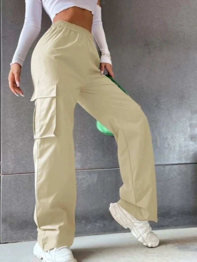 Women High Waist Baggy Cargo Jogger Pants Casual Loose Fit-HighTouch