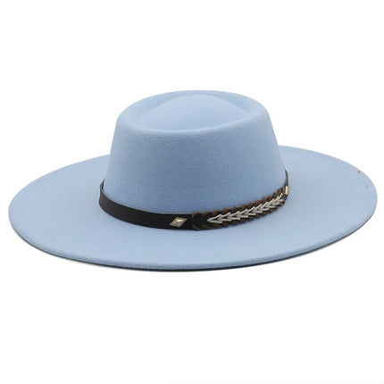 British-Style Wide-Brim Felt Fedora – Adjustable Luxury Jazz & Wedding Hat