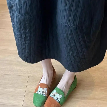 Cat Embroidered Ballet Slippers