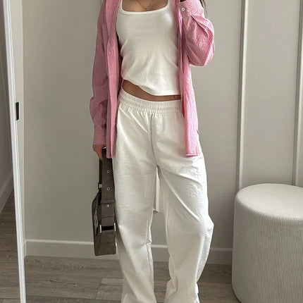 Stay Fresh & Stylish – High-Waist White Wide-Leg Sweatpants