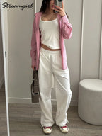 Stay Fresh & Stylish – High-Waist White Wide-Leg Sweatpants-HighTouch