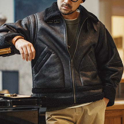 Thick Faux Leather B3 Bomber Jacket Men
