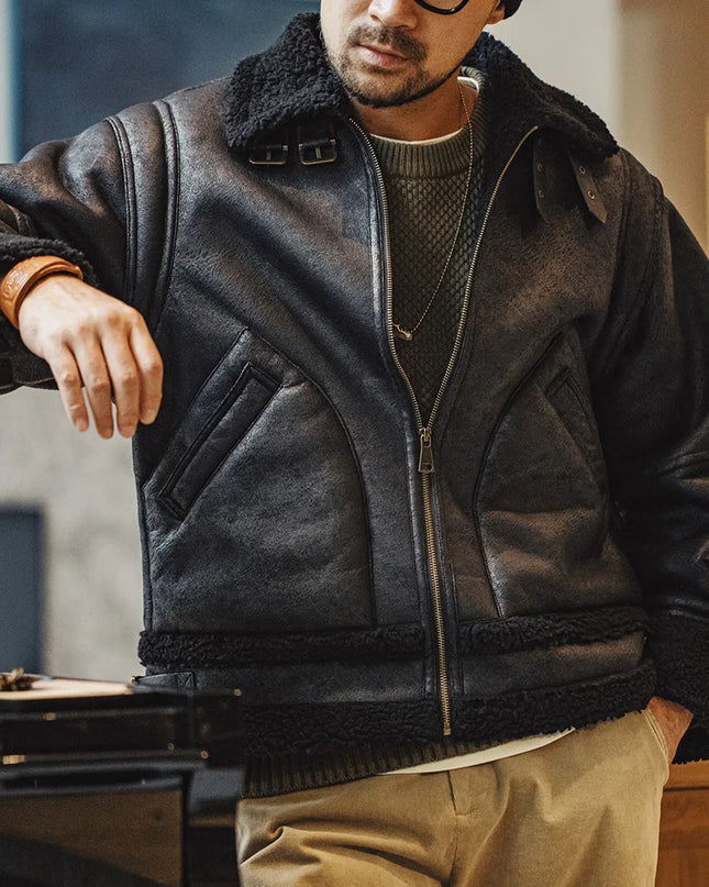 Thick Faux Leather B3 Bomber Jacket Men
