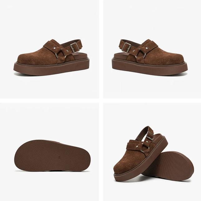 Leather Suede Sandals with Metal Ring Accent