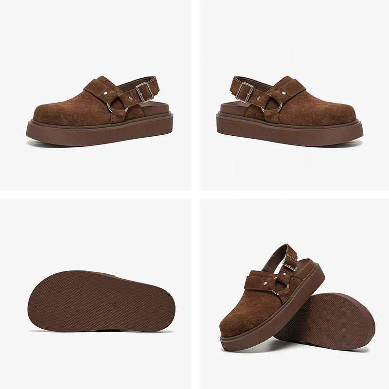 Leather Suede Sandals with Metal Ring Accent-HighTouch