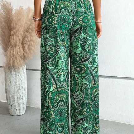 Fashionable Wide-Leg Elastic Waist Printed Pants for Women