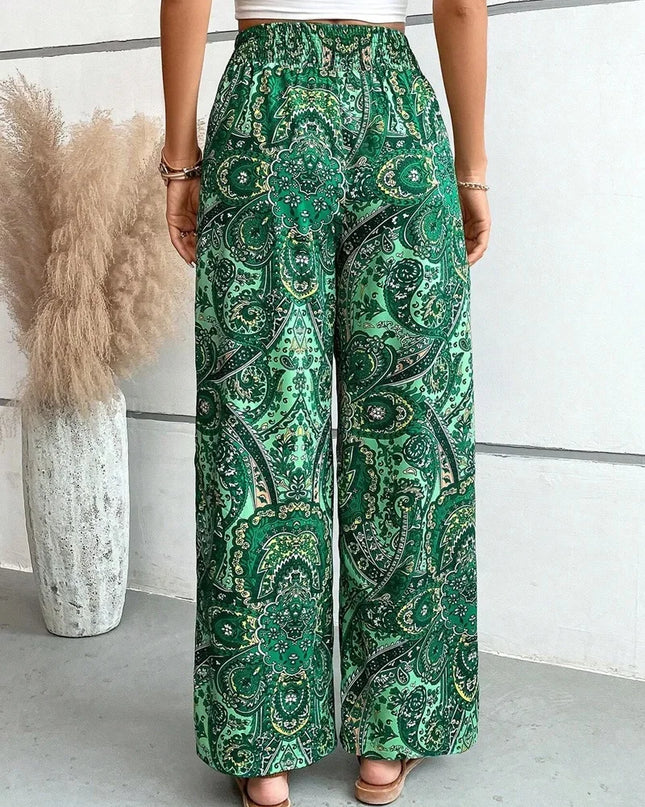 Fashionable Wide-Leg Elastic Waist Printed Pants for Women