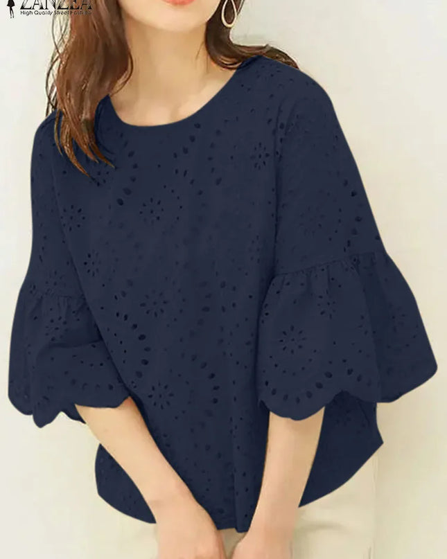 Elegant Hollow-Out Lace Blouse