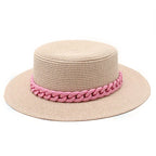 Adjustable Flat‑Top Yellow Straw Fedora-HighTouch