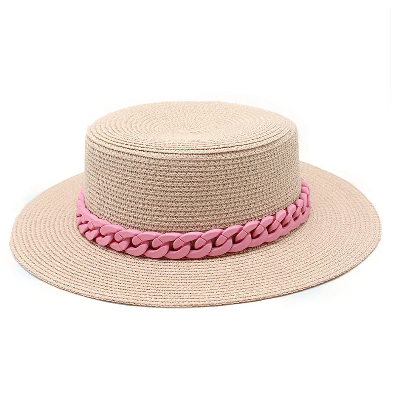 Adjustable Flat‑Top Yellow Straw Fedora