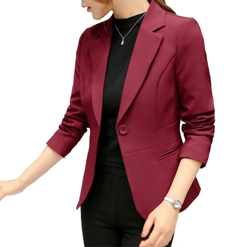 Women’s Slim Fit Blue Blazer – Long Sleeve Office Jacket with Pockets-HighTouch