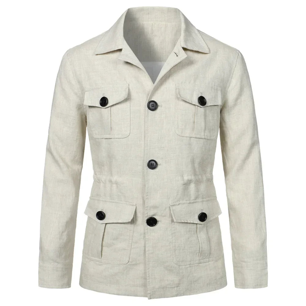 Retro British Linen Safari Jacket for Men-HighTouch