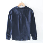 Linen Loose Square-Collar Long Sleeve Shirt Men-HighTouch