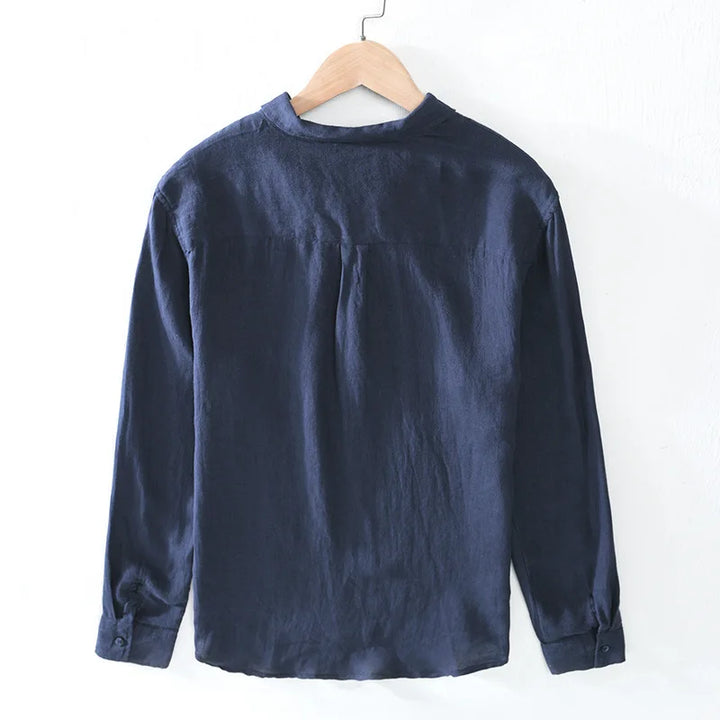 Linen Loose Square-Collar Long Sleeve Shirt Men-HighTouch