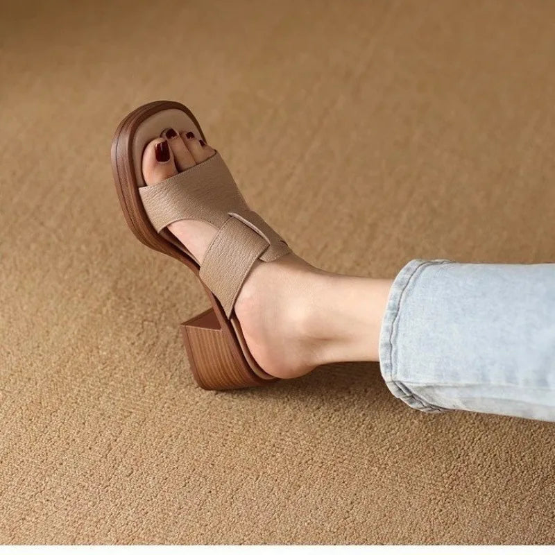 Women’s Vintage Square Toe Tuck-Strap Sandals Casual Summer Shoes-HighTouch
