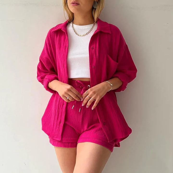 Effortless Summer Two-Piece Muslin Suit Set – Chic, Lightweight & Polished-HighTouch