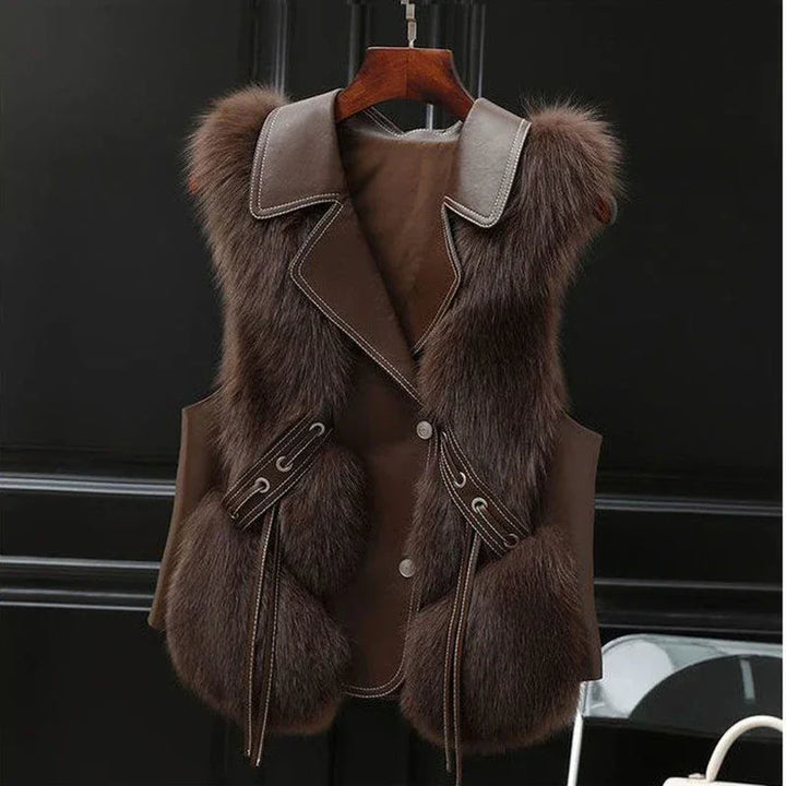 Women’s Faux Fur Vest with Oversized Lapel