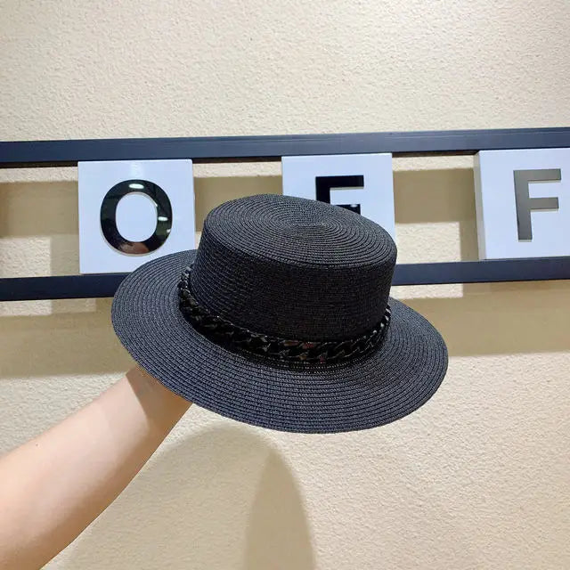 Adjustable Flat‑Top Yellow Straw Fedora